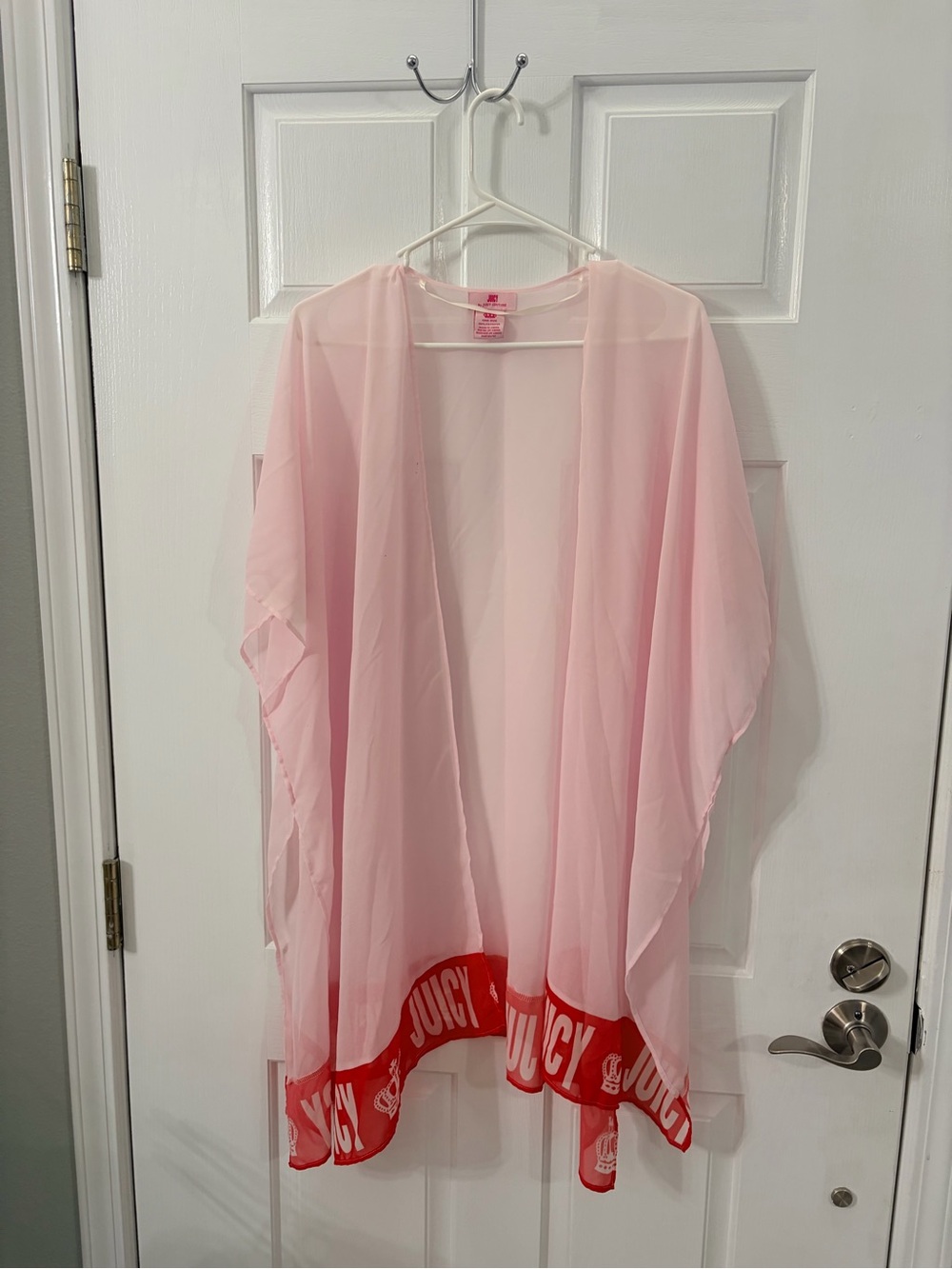 Juicy Couture Light Pink Sheer Kimono with Red Logo Hem